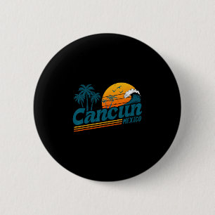 Retro Cancun Mexico Sunset Palm Tree Beach Summer 6 Cm Round Badge