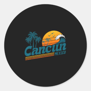 Retro Cancun Mexico Sunset Palm Tree Beach Summer Classic Round Sticker