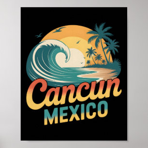 Retro Cancun Mexico Sunset Palm Tree Beach Summer Poster