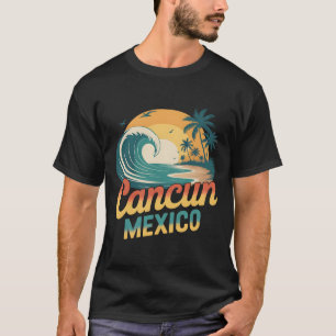 Retro Cancun Mexico Sunset Palm Tree Beach Summer T-Shirt