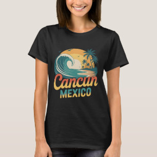 Retro Cancun Mexico Sunset Palm Tree Beach Summer T-Shirt
