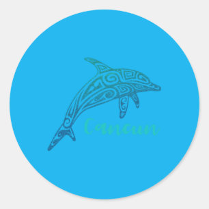 Retro Cancun Mexico Tribal Dolphin Souvenir Classic Round Sticker