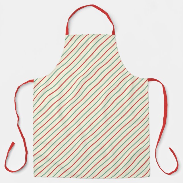 Retro Candy Cane Christmas Stripes Red Green Apron (Front)