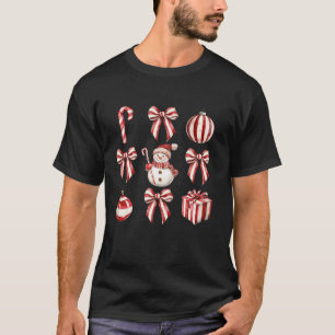 Retro Candy Cane Coquette Bow Cute Christmas Girly T-Shirt