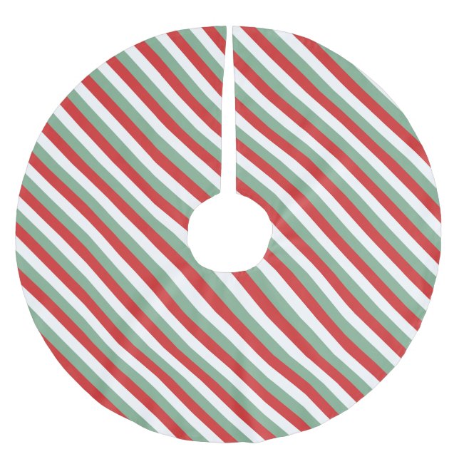 Retro Candy Cane Striped Red Green Christmas Brushed Polyester Tree Skirt (Front)