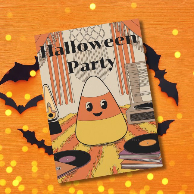 Retro Candy Corn Halloween Party Groovy Invitation (Creator Uploaded)