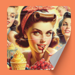 Retro Candy Girls Square Sticker
