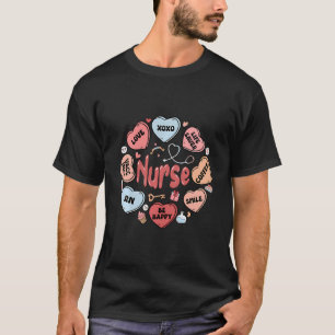 Retro Candy Heart Nurse Valentines Day Nursing Rn T-Shirt