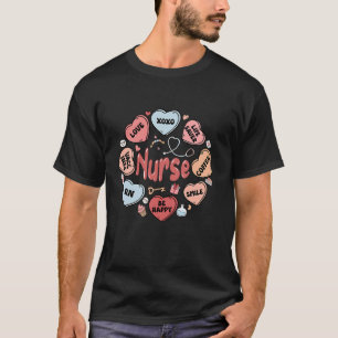 Retro Candy Heart Nurse Valentines Day Nursing RN T-Shirt