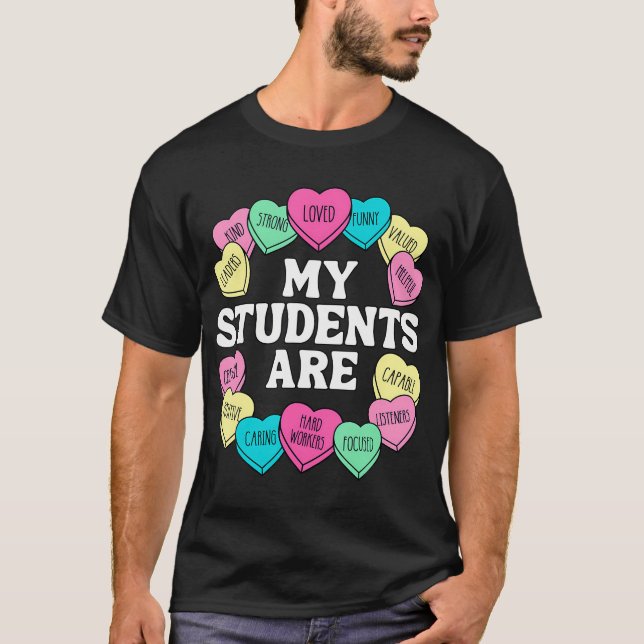 Retro Candy Heart Teacher Valentine'S Positive Aff T-Shirt (Front)