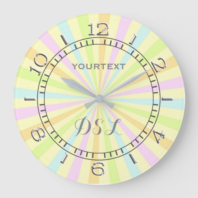 Retro Candy Pastels Classic Spinning Wheel Dial Large Clock (Front)