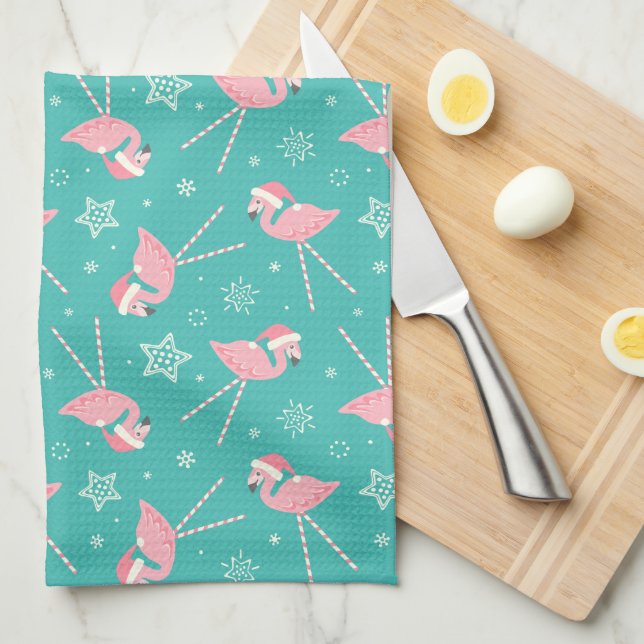 Retro Candy Pink Flamingos ©studioxtine Tea Towel (Quarter Fold)