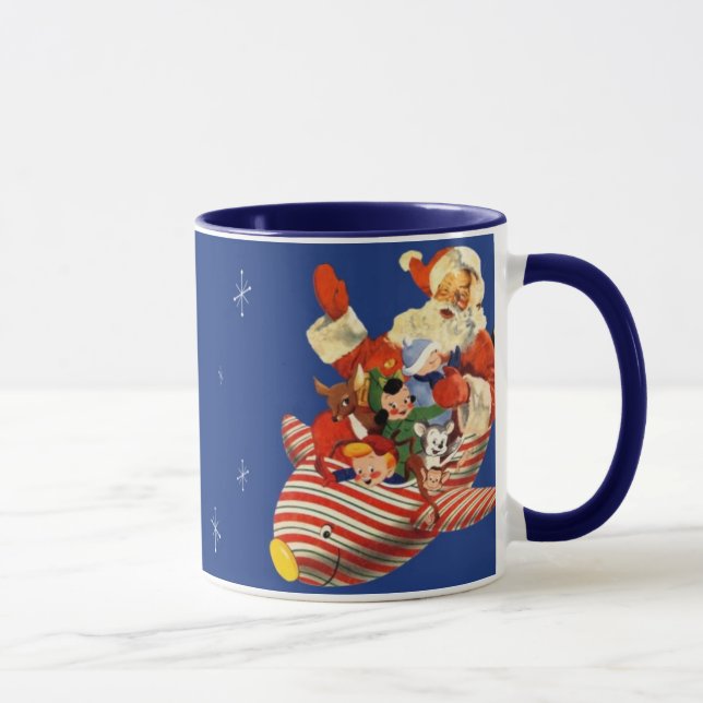 Retro Candy Rocket Santa Drinking Mug (Right)