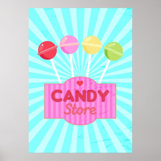 Retro Candy Store Pastel Lollipops Graphic Design Poster (Front)