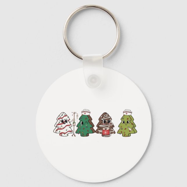 Retro Candy Tree Christmas Pink Bow Coquette  Key Ring (Front)