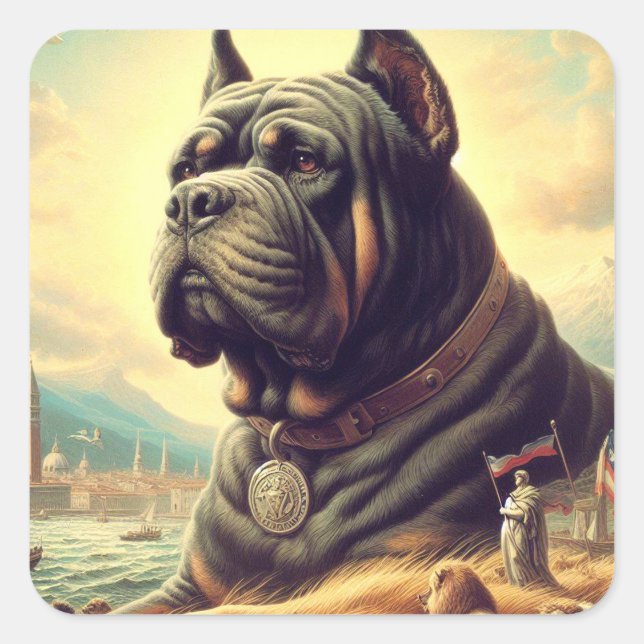Retro Cane Corso Painting Square Sticker (Front)