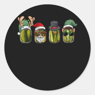 Retro Canned Pickles Christmas Santa Hat Reindeer  Classic Round Sticker