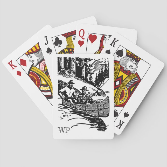 Retro Canoeing Monogram Playing Cards (Back)