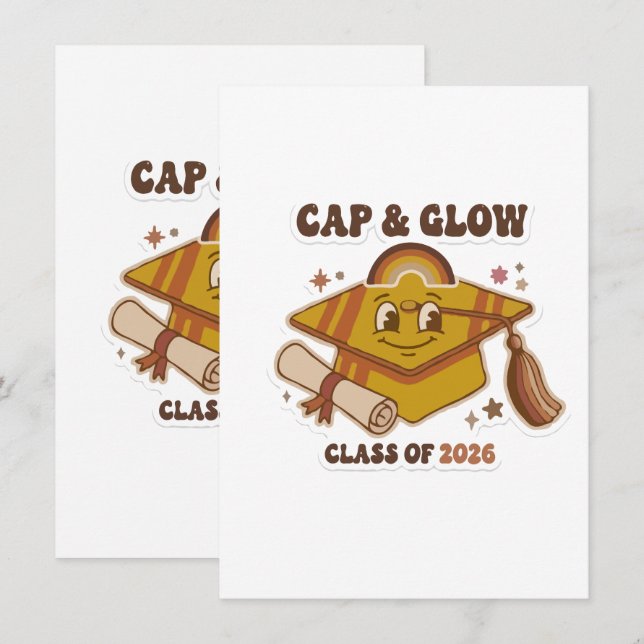 Retro Cap & Glow Class of 2026 Graduation Invitation (Front/Back)
