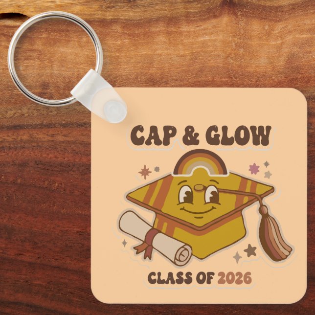 Retro Cap & Glow Class of 2026 Graduation Key Ring (Front)