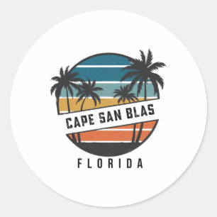 Retro Cape San Blas Florida Surfboard Surfing Classic Round Sticker