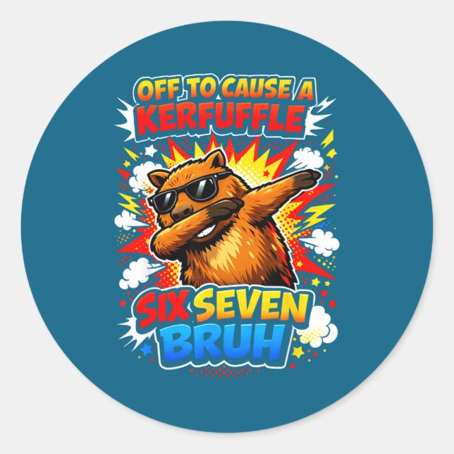 Retro Capybara Meme Off Cause Classic Round Sticker (Front)