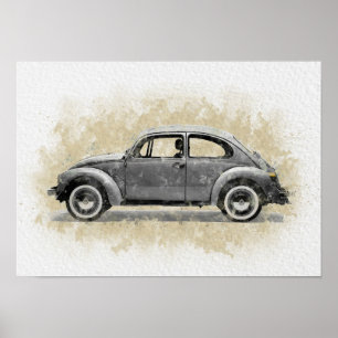 Retro Car Artwork - Grey Colour Poster