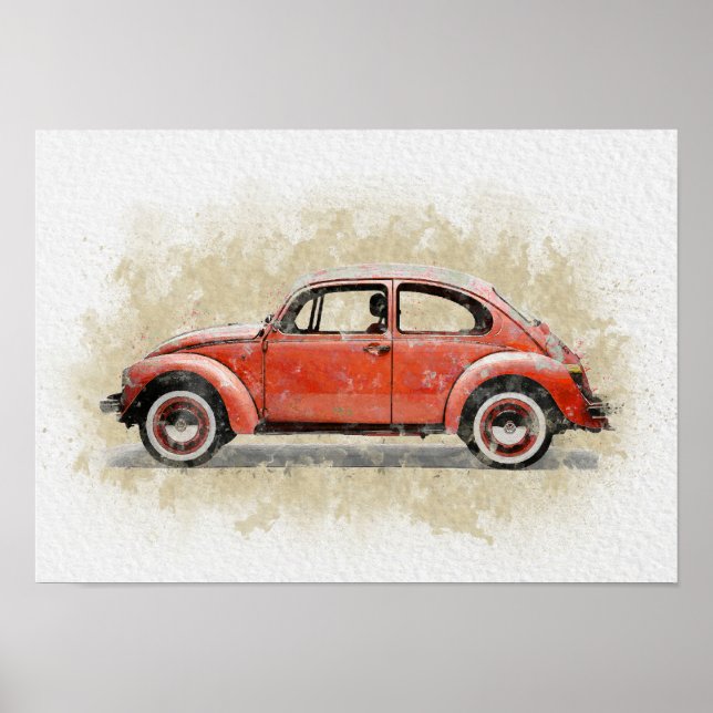 Retro Car Artwork - Red Colour Poster (Front)