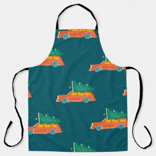 Retro Car Christmas Tree Pattern Apron