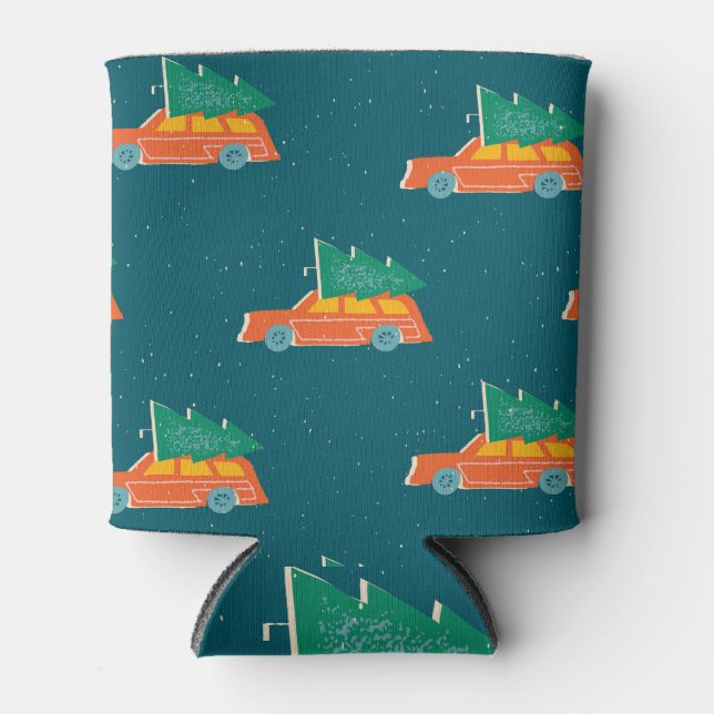 Retro Car Christmas Tree Pattern Can Cooler (Front)
