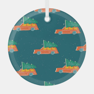 Retro Car Christmas Tree Pattern Glass Tree Decoration