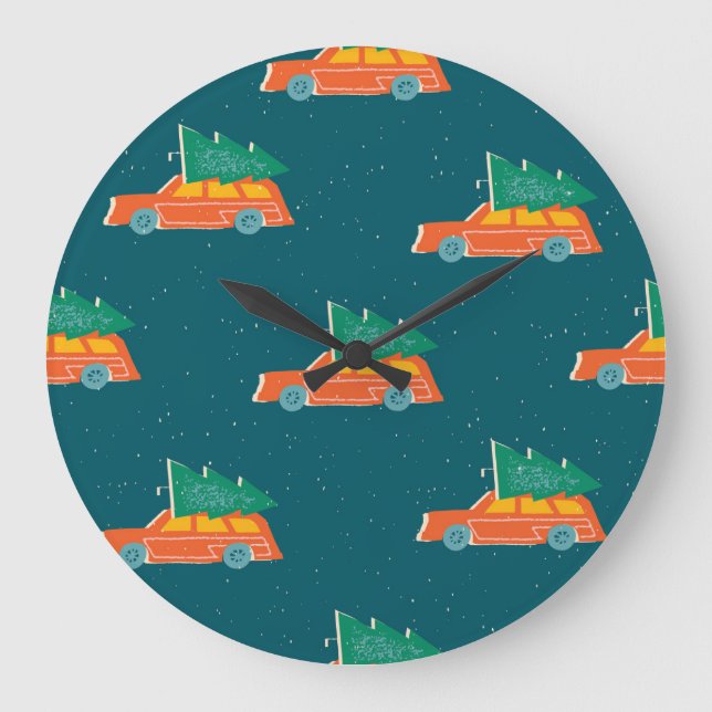 Retro Car Christmas Tree Pattern Large Clock (Front)