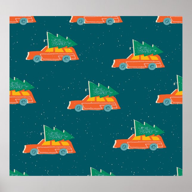 Retro Car Christmas Tree Pattern Poster (Front)