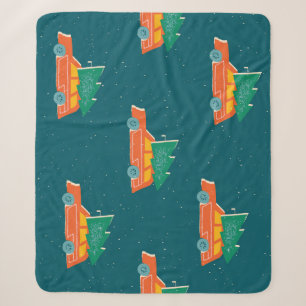 Retro Car Christmas Tree Pattern Sherpa Blanket