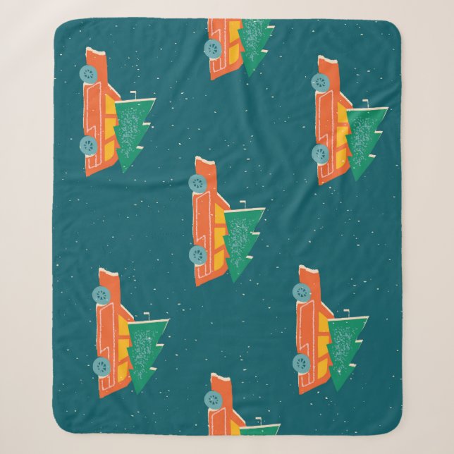 Retro Car Christmas Tree Pattern Sherpa Blanket (Front)