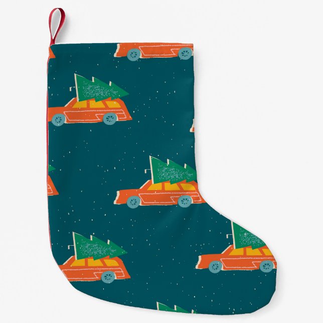 Retro Car Christmas Tree Pattern Small Christmas Stocking (Front)