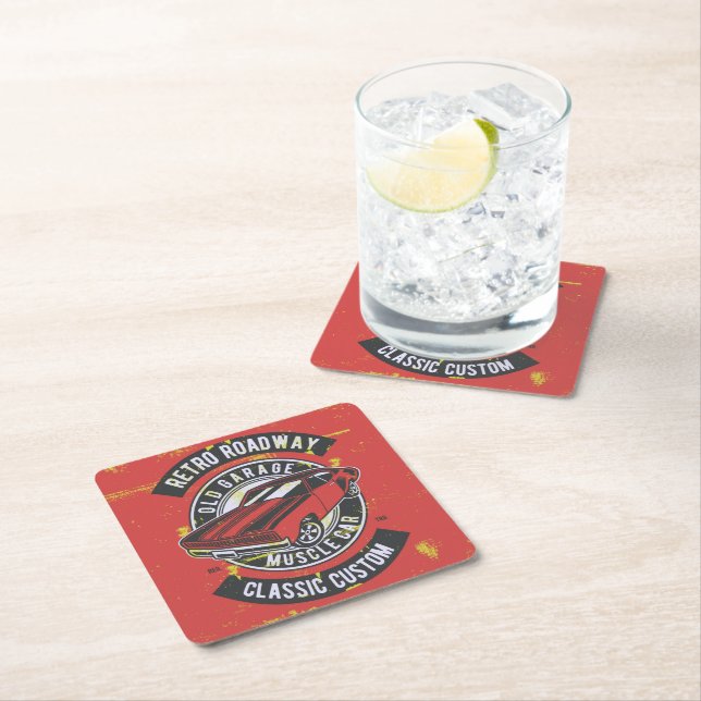 Retro Car Design Square Paper Coaster (Insitu)