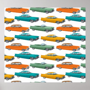 Retro Car Fifties Style Pattern Poster