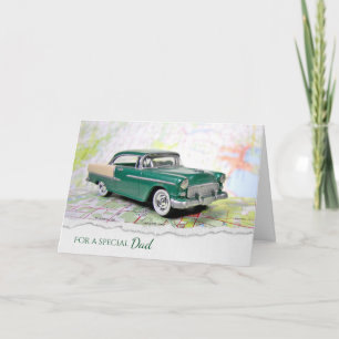 retro car on map for Dad's birthday Card
