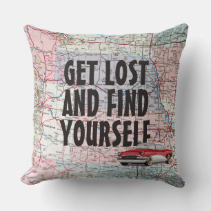 Retro Car on Road Map Cushion