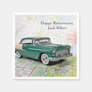 retro car on road map for Retirement Napkin
