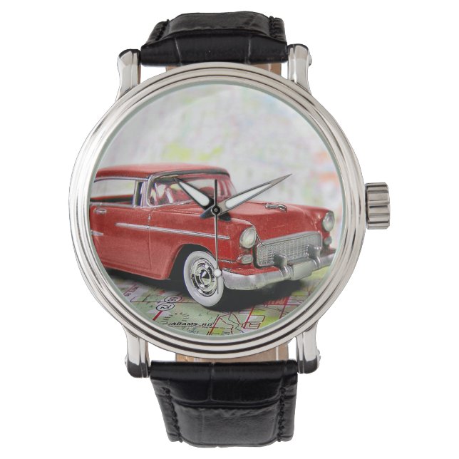 Retro Car On Road Map Watch (Front)