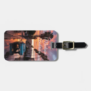 Retro Car & Palm Sunset Personalised Luggage Tag