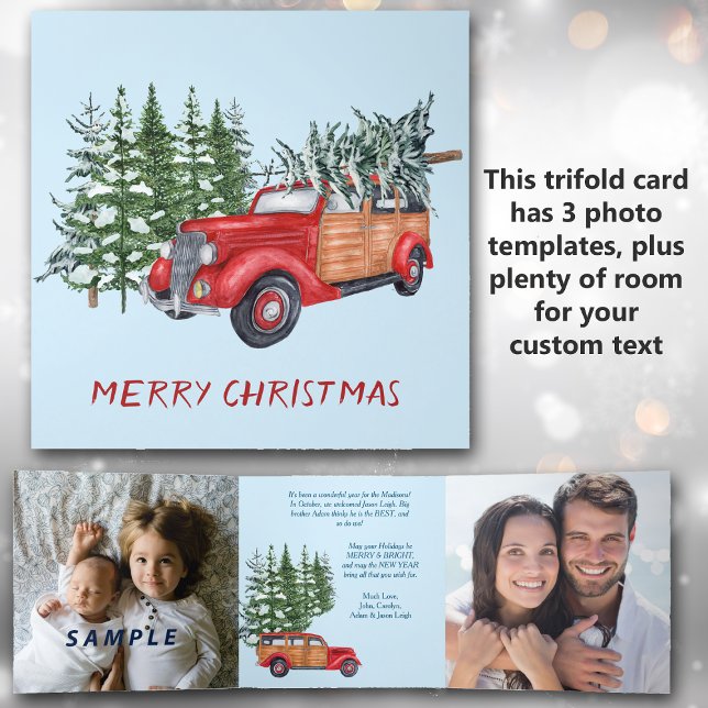 Retro Car Photo Template Trifold Christmas Card (Creator Uploaded)