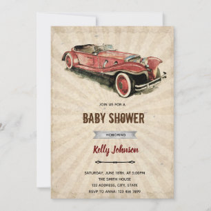 Retro car shower birthday invitation