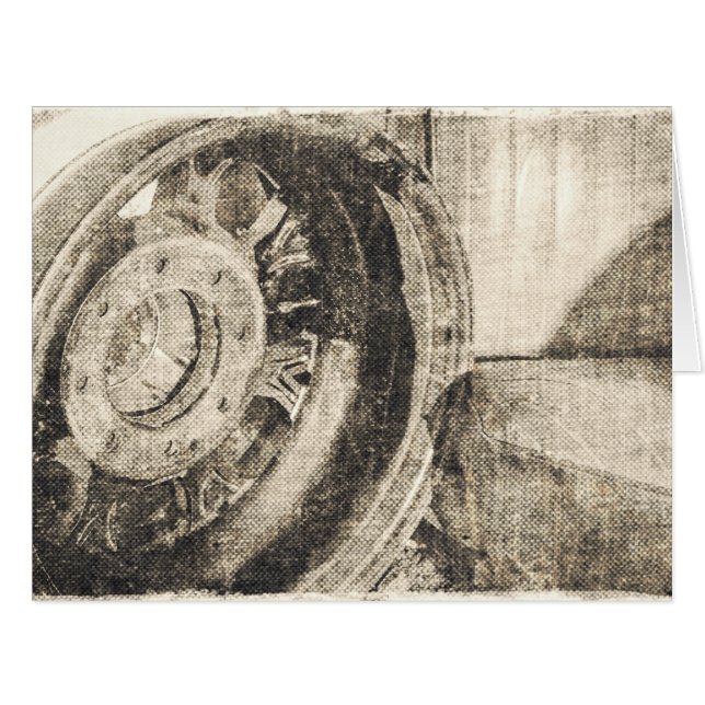 Retro Car Wheel & Seat Birthday Card (Front Horizontal)