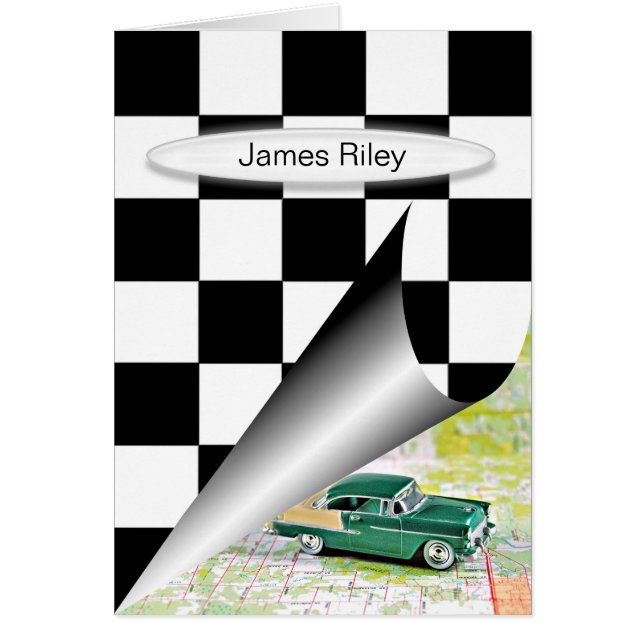 retro car with chequered flag curl (Front)
