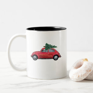 Retro Car with Tree Art Two-Tone Coffee Mug