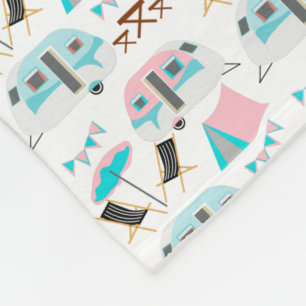 Retro Caravan Camping Cute Personalised Fleece Blanket