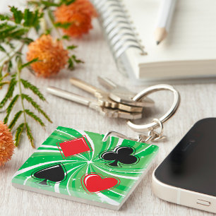 Retro Card Suits Vibrant Red and Black Key Ring